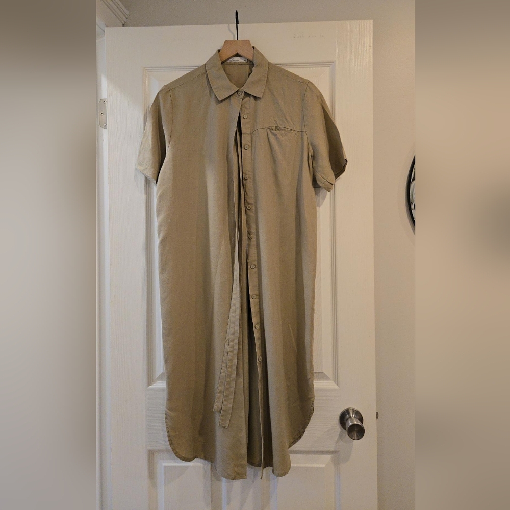 Oak & Fort Midi Linen Button-up Dress w/ Belt